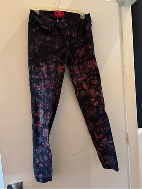 Royal Bones Black and Red Tie-Dye Plaid Skinny Jeans